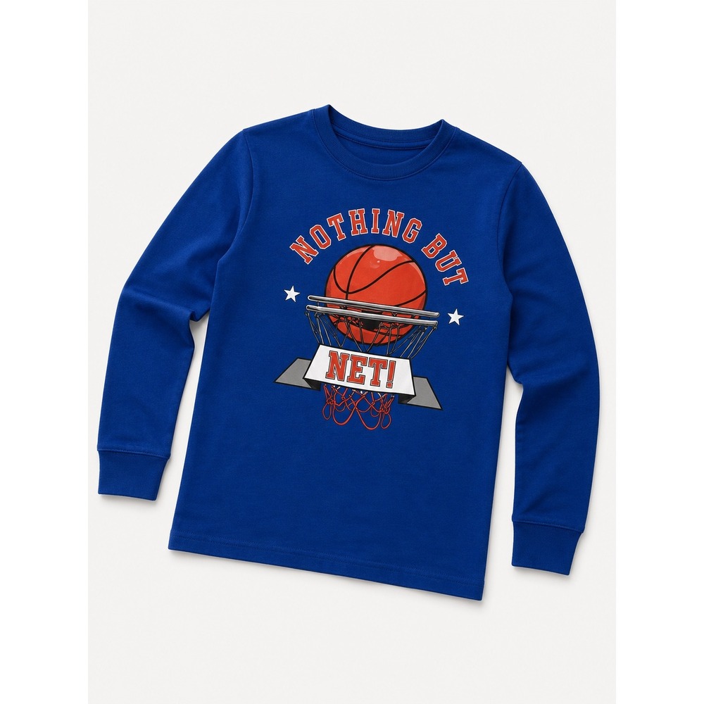 Highland Originals Boys Blue Basketball Long Sleeve Graphic Tee Shirt Size 8